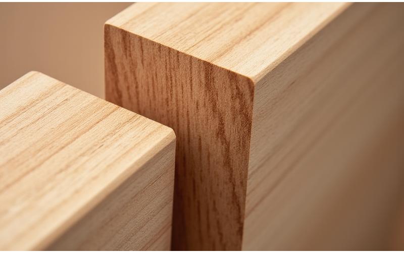 Close-up of precise wooden door joinery, showing interlocking craftsmanship